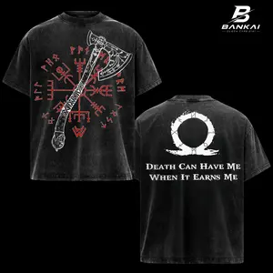 God of War Ragnarok Vintage Washed T Shirt, Leviathan Axe Vegvisir Rune Graphic Tee, Kratos Spartan Shirt, Death Can Have Me When It Earns Me Quote, Double Sided Oversized Hoodie Sweatshirt, Gaming Fan Gift