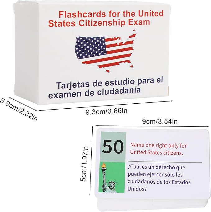 2026-128 Questions US Civic Test Flash Card USCIS Citizenship Flash Card (Questions & Answers) Bilingual Spanish English Naturalization Study Guide CivicsTest Flash Cards Booklet Combo Set college school supplies educational Pass Faster learning tools
