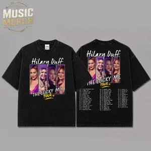 Ver 7 Hilary Duff The Lucky Me Tour 2026 Acid Washed Unisex Oversized Premium Cotton Hoodie T-Shirt, The Duffenders Hoodie T-Shirt , Vintage Music Merch Hoodie T-Shirt, Pop Music Style, New Album Gift For Fans