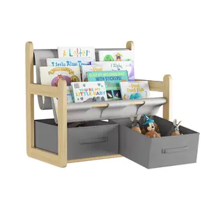 2-Tier Kids Bookcase with Toy Storage Bins