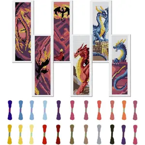 Dragon Pattern Cross Stitch Embroidery Bookmark Kit, 6 Counts/set DIY Cross Stitch Bookmark Kit, DIY Handmade Cross Stitch Kit for Beginners
