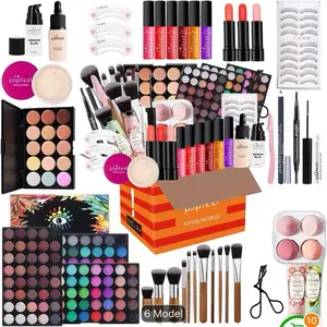 POPFEEL All-in-One Full Face Makeup Kit with Brush Complete Beauty Set Berry & Neutral Foundation Blush Eyeshadow Palette Mascara Comprehensive Powder-Based Makeup Collection for Gifts or Personal Use