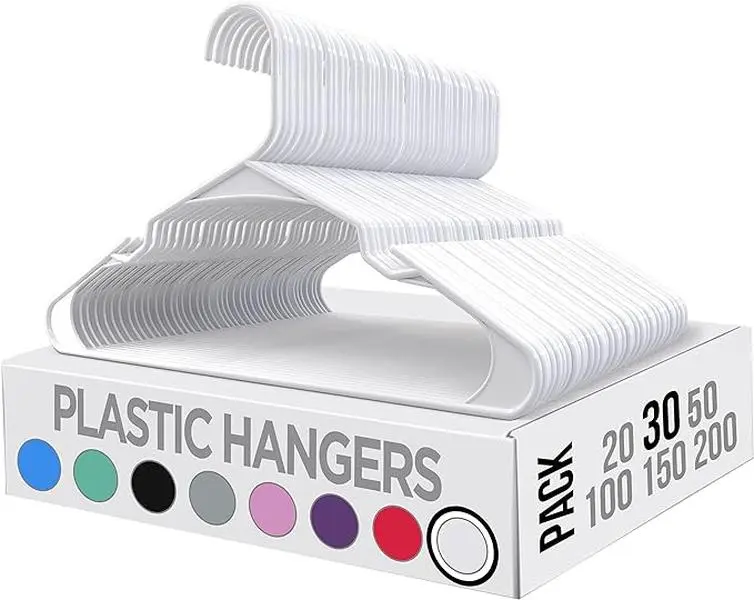 Utopia Home Plastic Hangers 30 Pack - Clothes Hanger with Hooks - Durable & Space Saving Coat Hanger - Heavy Duty White Hangers - Skirt Hangers Organiser Hanging