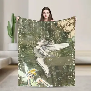 Tinker Bell Animated Fantasy Velvet Flannel Throw Blanket - Premium Flannel Material Super Soft Knitted for Bedroom Sofa Bedspread Living Room Office Travel Camping Mother's Day Valentine's Day Birthday Christmas Gift