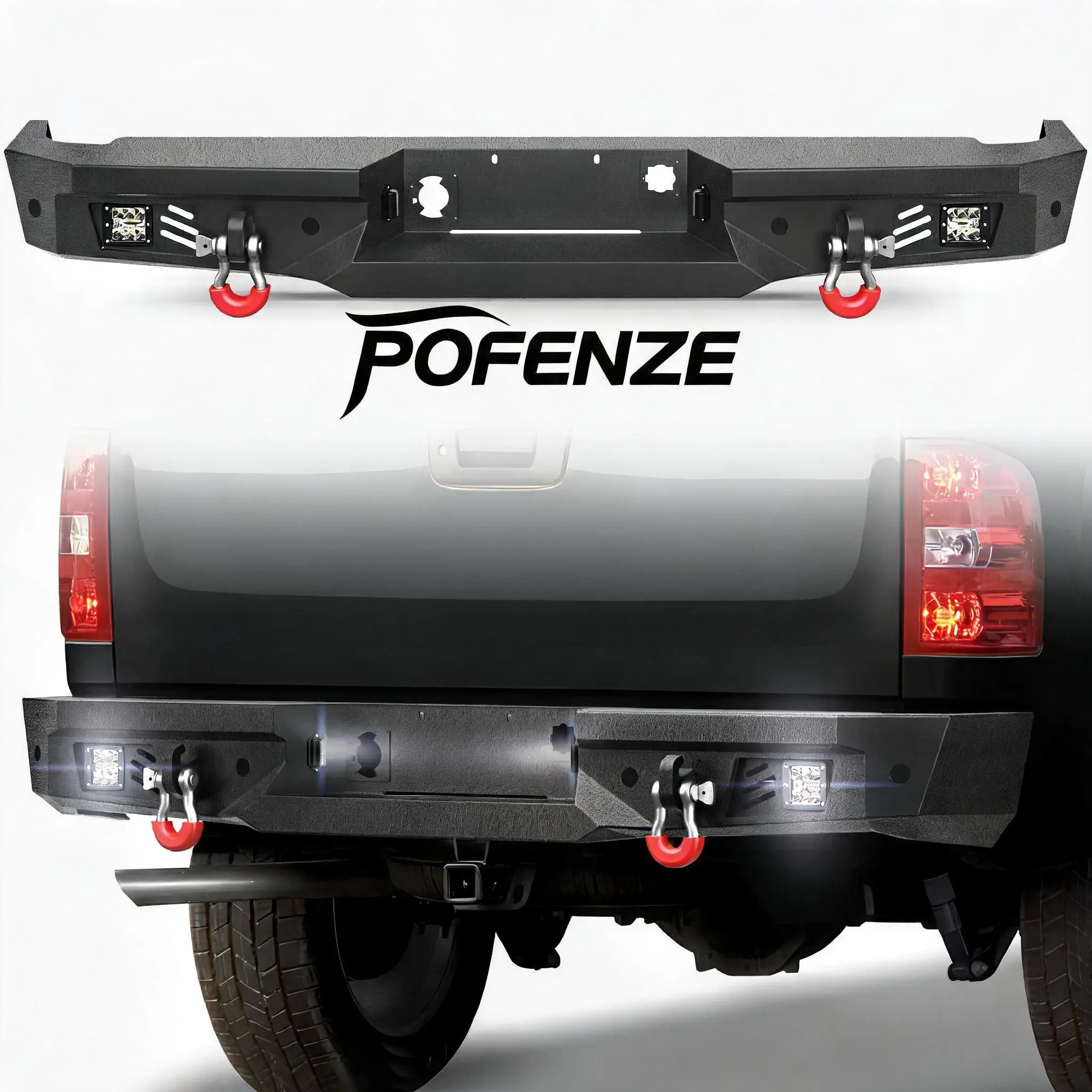 POFENZE-NADIA Rear Bumper for 2007-2013 Chevy/GMC Silverado 1500 Sierra, Textured Black Pickup Bumper with Parking Sensor Holes, Step Plate, Light Integration, D-Ring Mounts, Silverado 1500 Accessories, Pick Up Truck