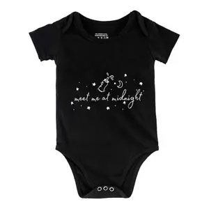 Funny Baby Babysuit Meet Me At Midnight Letter Print Baby Short Sleeve Onesies Romper For Infant, Newborn Boys Girls Soft Casual Outfit, Outdoor Baby Bodysuits