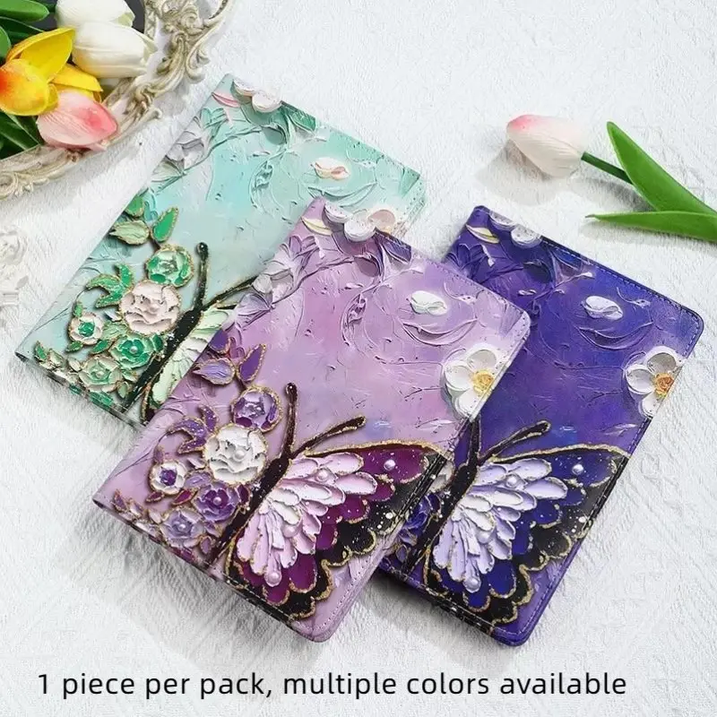 Creative Trendy Oil Painting A5 Notebook, 3D Butterfly Wings Journal, Vintage Artistic Diary, Waterproof PU Leather, Portable Student Handbook, Durable Writing Experience, Journaling Notebooks