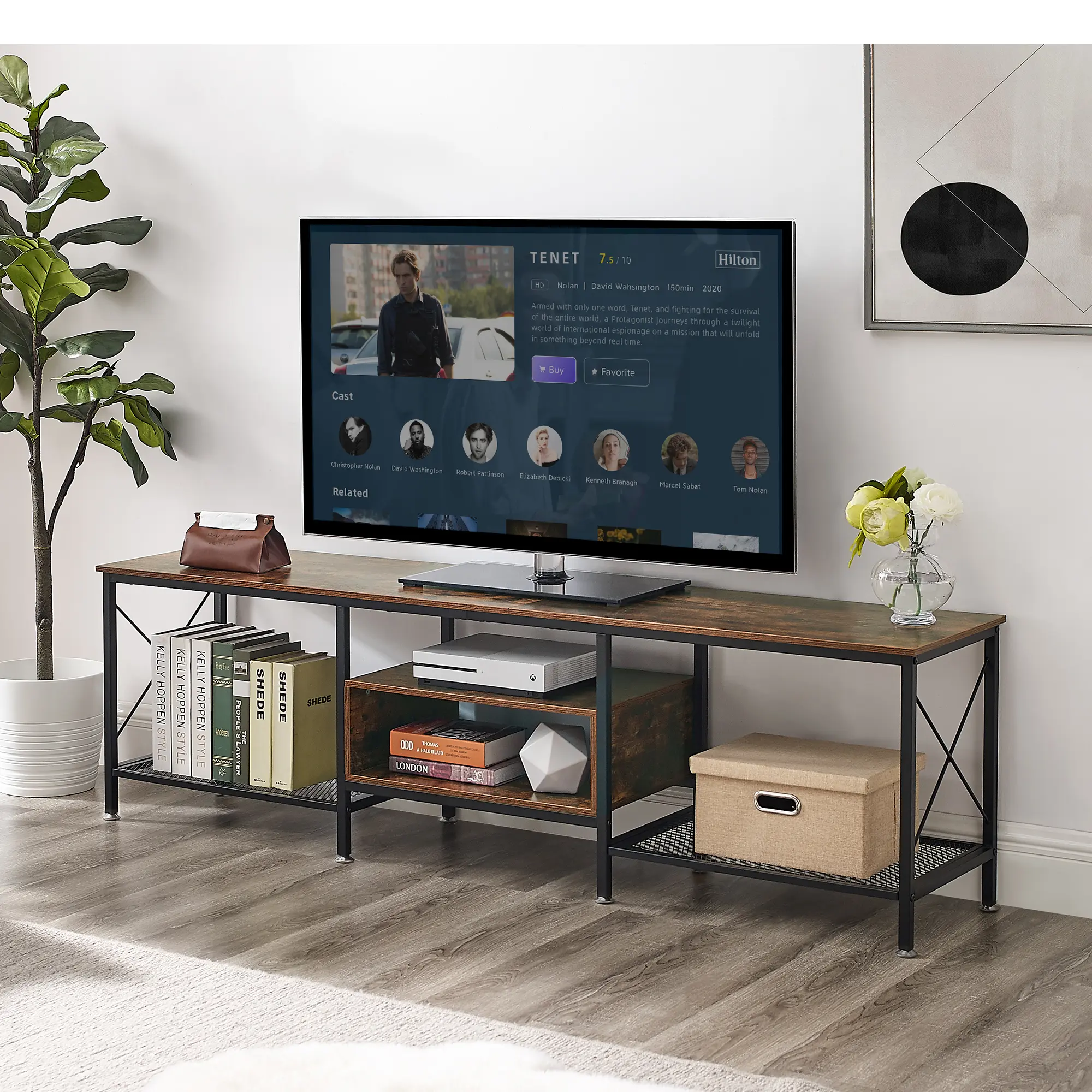 VECELO Industrial TV Stand Television Cabinet 3-Tier Console with Open ...