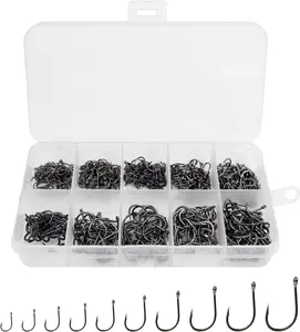 UCEC 500pcs Small Fishing Hooks for Fishing Fishing Hook Set Freshwater Saltwater Gear Tackle, High Carbon Steel 10 Different Sizes in a Plastic Box for Catfish Trout Bait Fishing Color Black or Gold