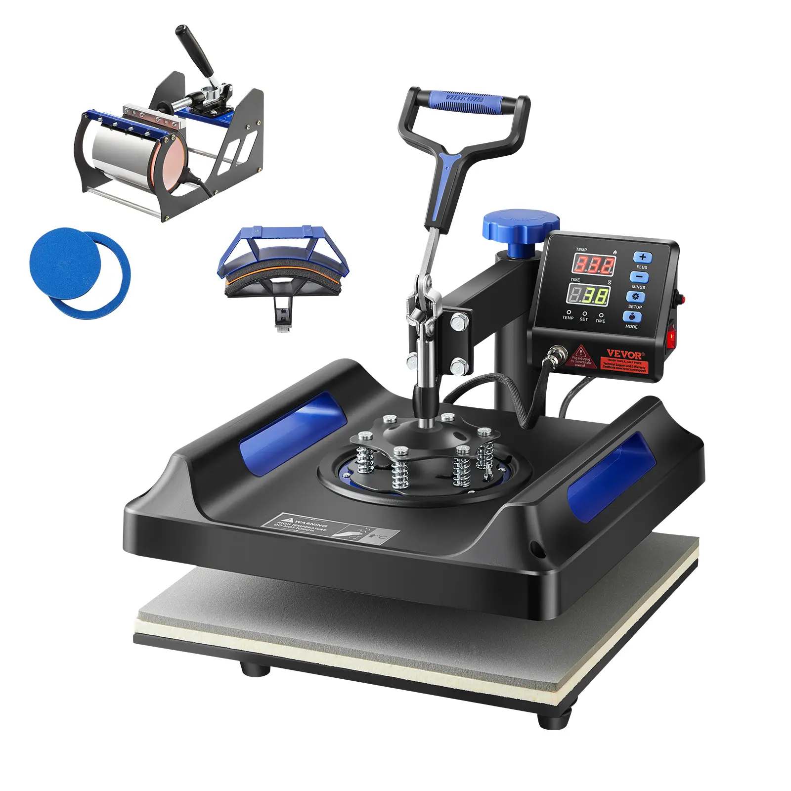【summerfinds】VEVOR Heat Press Machine Sublimation Machine 15 x 15 inch 8 In 1 Blue Heat Press Set, Heat Printing Press, Sublimation Kit