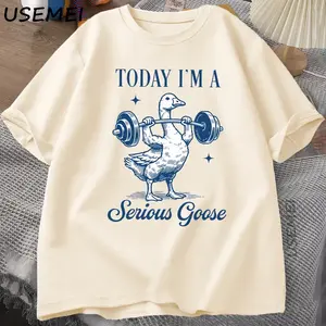 Serious Goose Weightlifting T Shirt Funny Gym Workout Printed T-shirt Animal Lover Tshirt Harajuku Cotton Short Sleeve Tees Casual Streetwear
