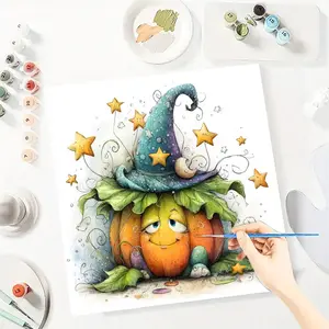 Cartoon Pumpkin Paint by Numbers for Adult,Paint by Number Kit for Beginners,DIY Acrylic Paint Canvas Painting Kits Art ,Home Wall Decor Gift for Her, 20x20 inch(Without Frame)