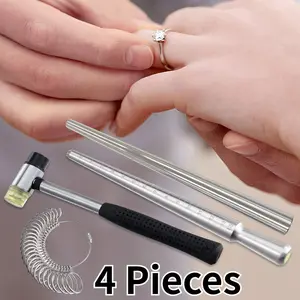4 Pieces Ring Sizer Measuring Tool Set, Ring Sizer with Magnifying Glass, Integrated Conical Solid Ring Mandrel Sizer Tools for Ring Repair and Measurement, Jewelry Sizing Measuring
