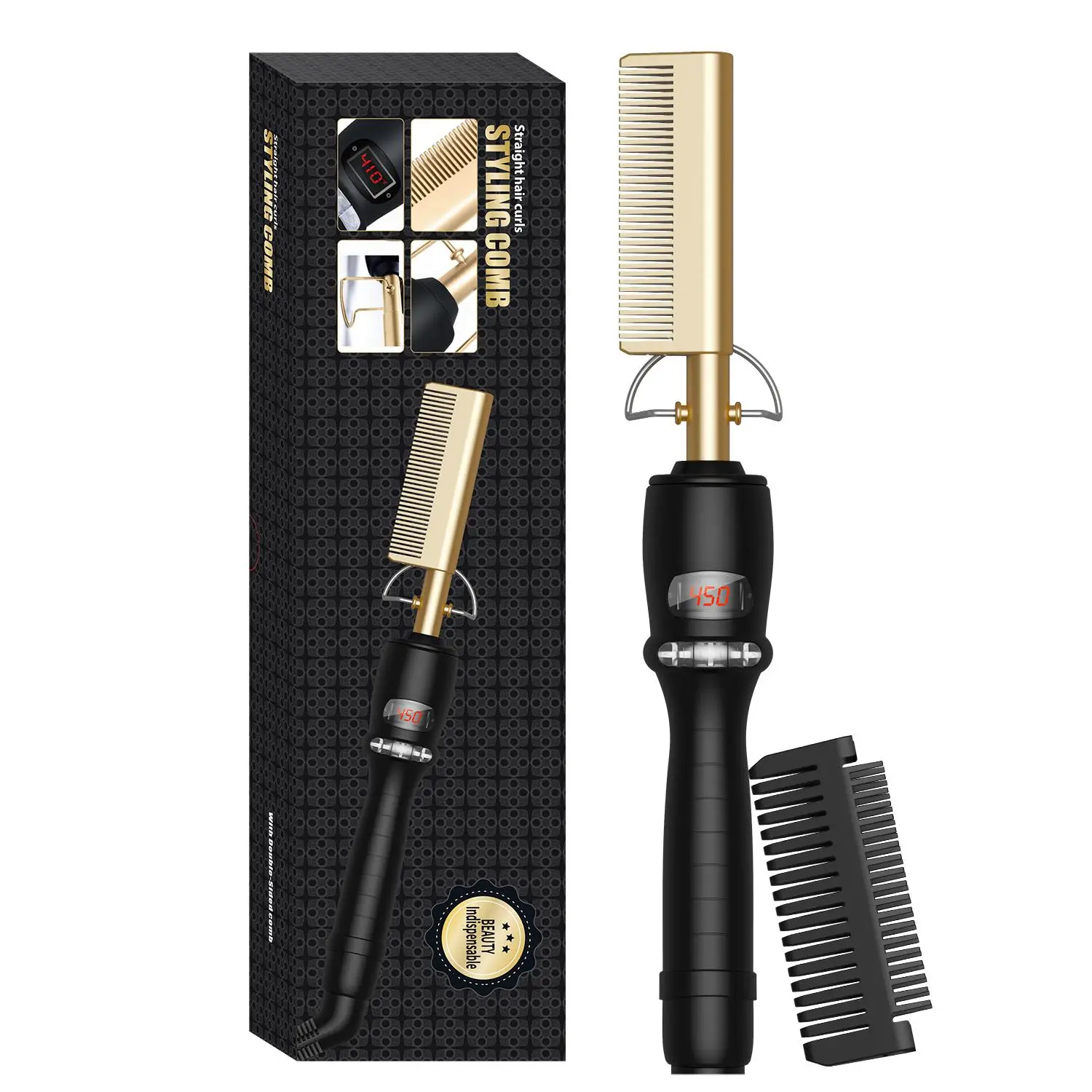 Hot Comb Hair Straightener Heat Pressing Combs, Ceramic Electric Hair Straightening Comb, Back to School Curling Iron for Natural Black Hair Beard Wig