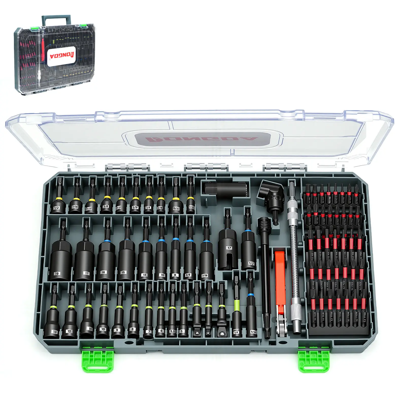 86PCS Impact Nut Driver Set, Magenetic Nut Driver Set for Impact Drills and Premium Deep Drivers, Wing Nut Setters, 1/4'' Quick Change, Bit Extention, S2 Steel Bits, Pivoting Nut Setter