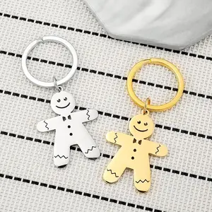 New Creative Gingerbread Man Stainless Steel Keychain Cartoon Cute Couple Pendant Christmas Gift