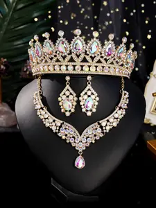 High-End Luxurious Regal Crown Necklace Earrings Set, Matching Jewelry Set, Elegant Queen Crown, Perfect Wedding Dress Hair Accessory, Bride Jewelry