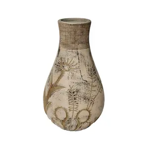 Earthenware Floral Pattern Vase Gray