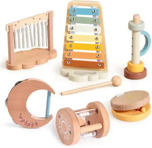 Toddlers Montessori Wooden Toys Percussion Musical Instruments with Xylophone Set for Girls Boys babys Preschool Educational Toys New Year Gifts