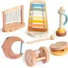 Montessori Natural Wood 5-Piece Percussion Music Set - Xylophone, Tambourine, Finger Castanet, Hand Drum, Phthalate-Free PVC-Free Unisex Toddler Educational Toy for Holidays, Birthdays, Boosts Auditory Skills, Promotes Independent Play