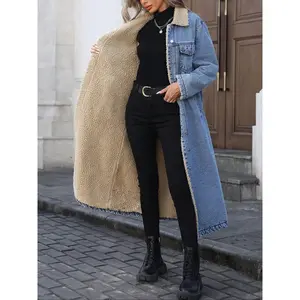 [2026]Women's Long Fleece-Lined Denim Jacket, Elegant Single-Breasted Design, Perfect For Winter