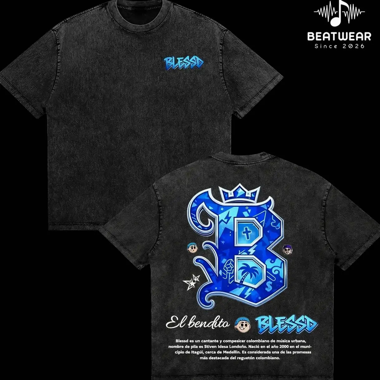Rapper Blessd El Bendito Logo Graphic T-Shirts Men's Clothing Music Retro Short Sleeve T-shirt Summer Tops Streetwear Shirt Tour 2026 DG1