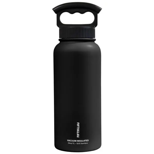 Icy-Hot Hydration V34001BK0 34 oz Matte Black Vacuum Insulated Bottle - 3 Finger Grip Lid
