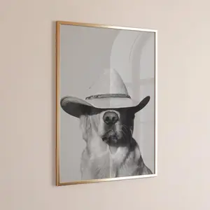 Vintage Golden Retriever Cowboy Poster – Rustic Western Dog Wall Art in Black & White for Farmhouse & Country Decor