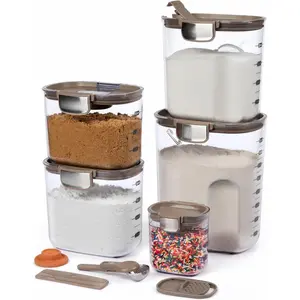 + Airtight  Storage Container Set - Clear Plastic Flour and Sugar Canister Set with  Accessories for Kitchen Organization (Taupe, 9-)