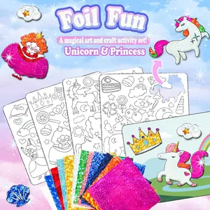 Unicorn & Princess Series Kids Aluminum Foil Art Set, Craft Supplies, Pollution-Free Coloring, Animal Foam Stickers, Creative Travel Toy, Birthday Gift