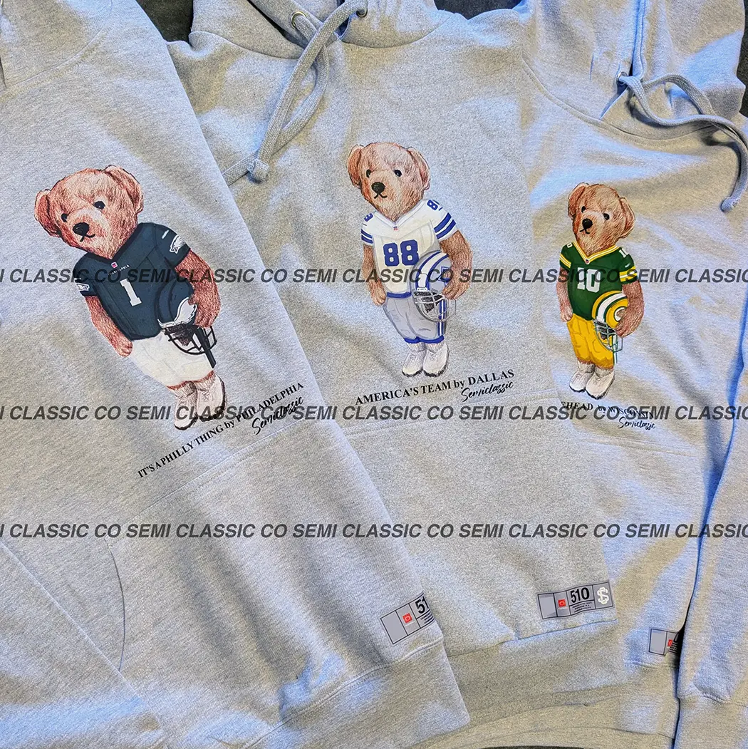 Football All Team Graphic Hoodie Pullover Vintage Sport Bear Varsity Sweatshirt