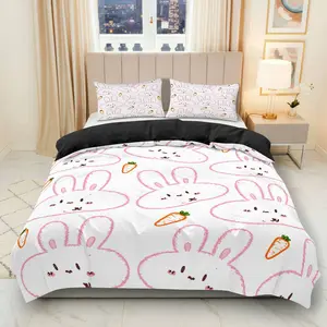 3PCS Duvet Cover Set, 1 Duvet+2 Pillowcases(Without filler), Rabbit Carrot Cute Minimalist Whimsical Cozy theme, Easter bedding set, Soft Breathable Comfortable Suitable for decoration Bedroom Living Room Guest Room Hotel.