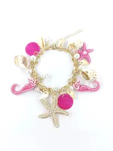 Boho Ocean Charm Bracelet for Women, Starfish Seahorse Seashell Pearl Beach Bracelet, Summer Vacation Hawaiian Jewelry Gift