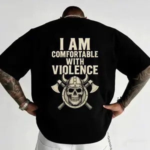 I Am Comfortable With Violence Shirt, Viking Skull T-Shirt, Norse Mythology Warrior Tee, Graphic Oversized Streetwear, Edgy Skeleton Shirt