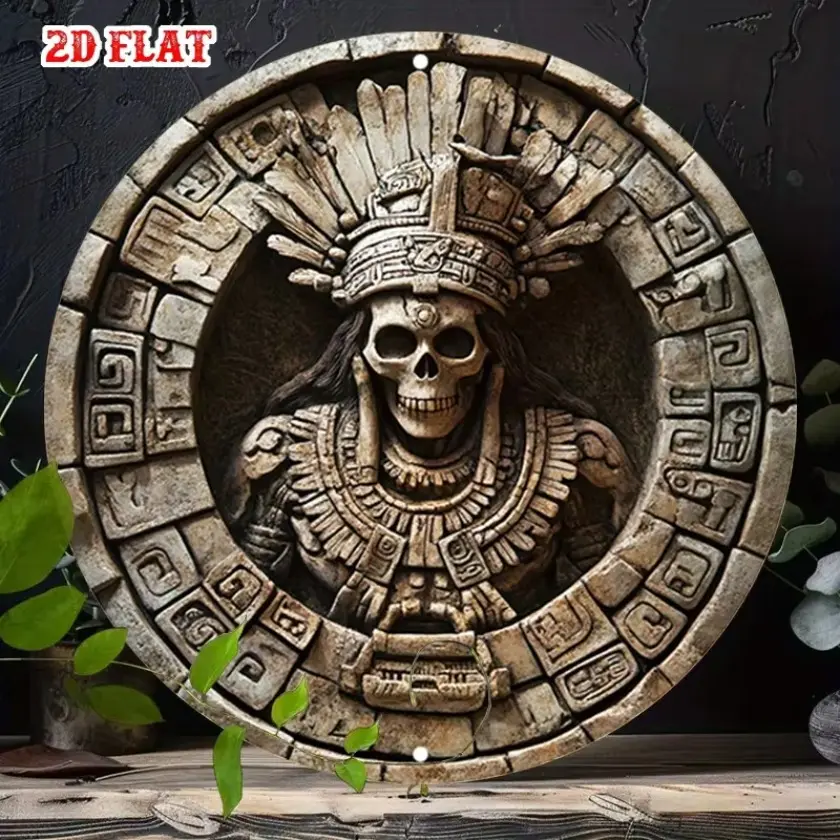 Aluminum Engraved Wall Art Round 2D Classic Home Decor for Living Room Bedroom and Office Aluminum Metal Poster