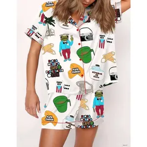 Tropical Puerto Rico Style Pajama Set For Women Short Sleeve Summer Sleepwear