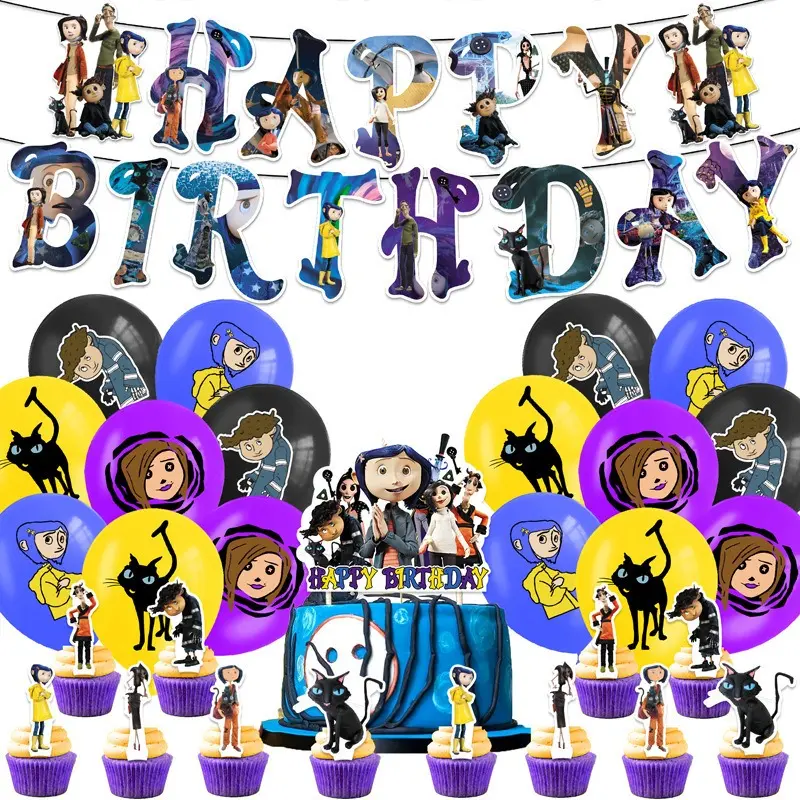 Ghost Mom Theme Children’s Birthday Decoration Set — Flag Banner + Backdrop Fabric + Balloons + Cake Decoration Supplies — Birthday Decorations