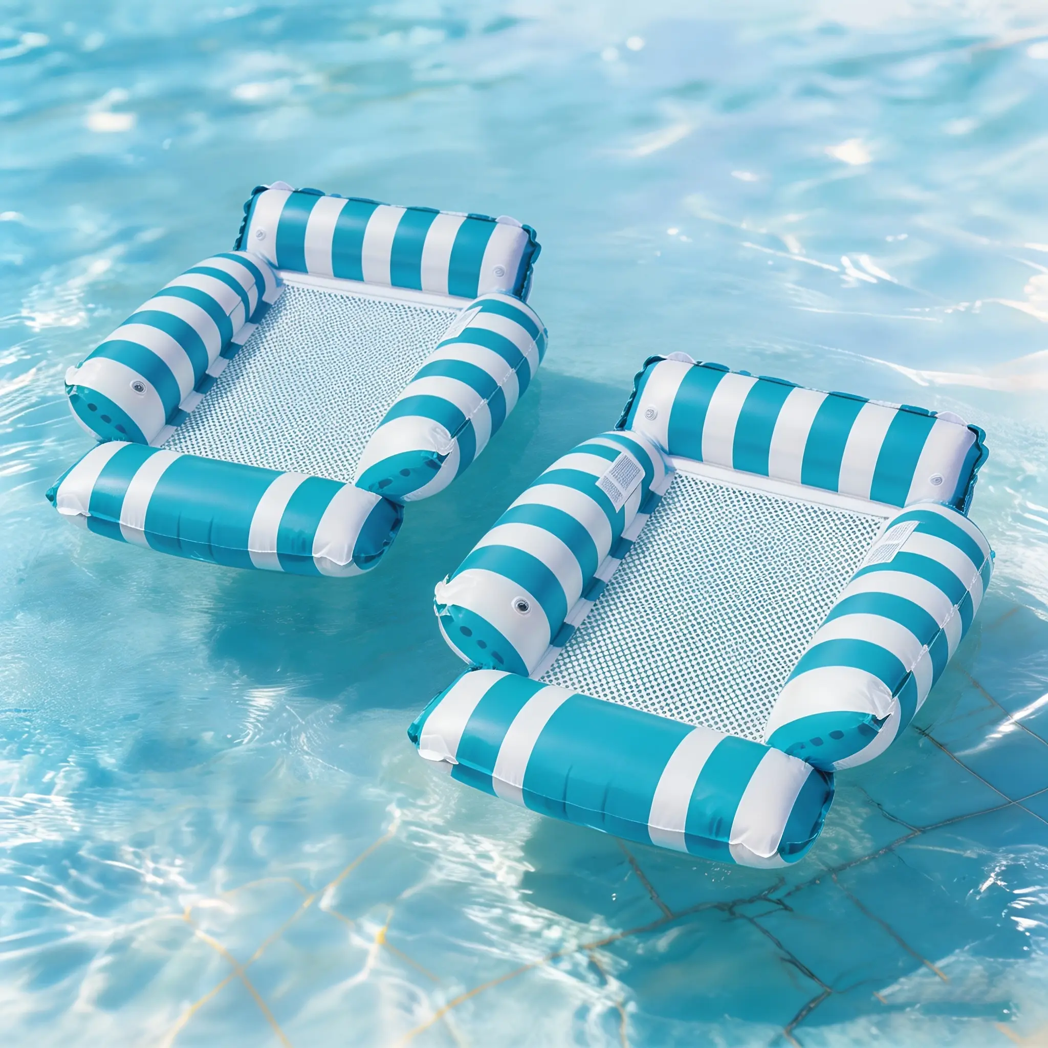 2-Piece Inflatable Pool Hammock Set, Adult Floating Chair with Cooling Net, Heavy-Duty Swim Ring, Beach Lake Pool Party Fun, Summer Essential, Best Gift, Pool Chair Floats, Pool Float Chairs, Pool Inflatables