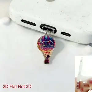 2D Flat Romantic Girl Space Balloon Acrylic Dust Plug for iPhone Type-C iPad Android Charging Port Decoration Holiday Gift Cell Phone Charm Cellphone Accessories