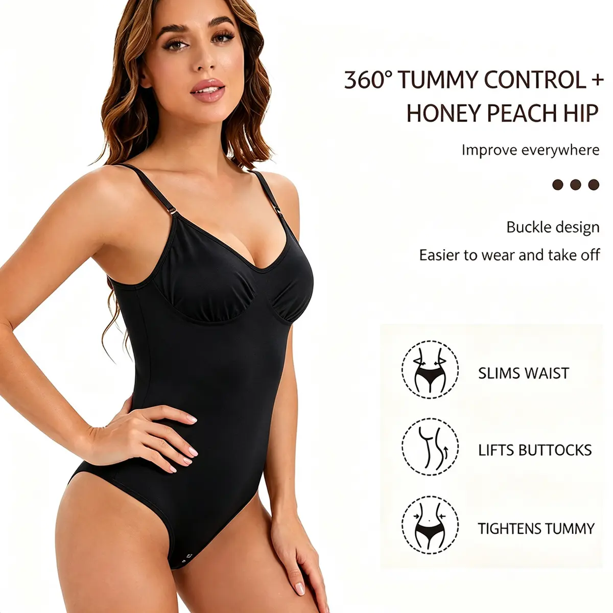 360° Peach Butt Shaping Bodysuit with Hook-and-Eye Design, Tummy Control, Waist Lift, Butt Enhancement, and Abdominal Firming—Women’s Shapewear Bodysuit, Women’s Clothing