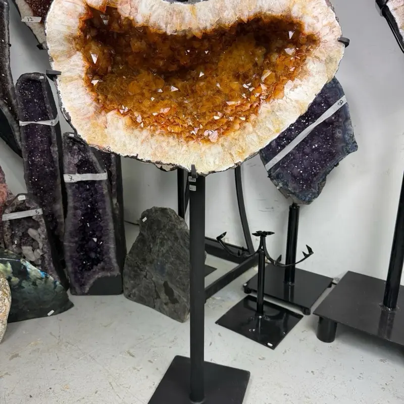 Citrine Crystal Decor Piece on Acrylic Stand - Natural Citrine Gemstone Display for Home Office Shelf Decoration