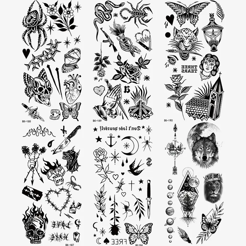 6 Waterproof Temporary Tattoo Stickers, Durable Realistic Floral Animal Gothic Skull Tattoo Designs, Comfortable Body Art for Men Women