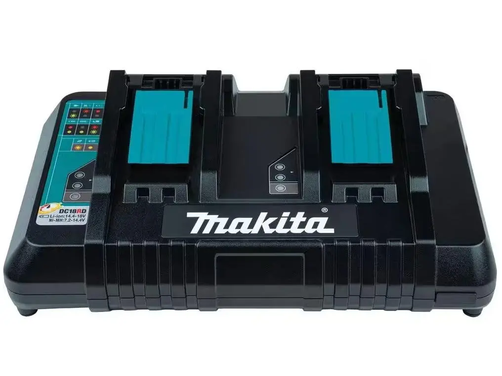 Makita DC18RD 18V Lithium-Ion Dual Port Rapid Optimum Charger, Battery Power Adapter for Cordless Tool Accessories, 25-Min Top-Up for 2.0 Ah Packs, Rapid Top-Ups for Busy Jobs, Power Adapter Cordless Tool Accessories