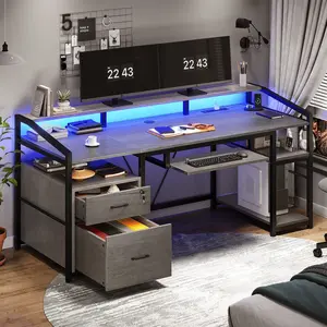 Sikaic 63 Inches Gaming Desk with LED Light Drawers