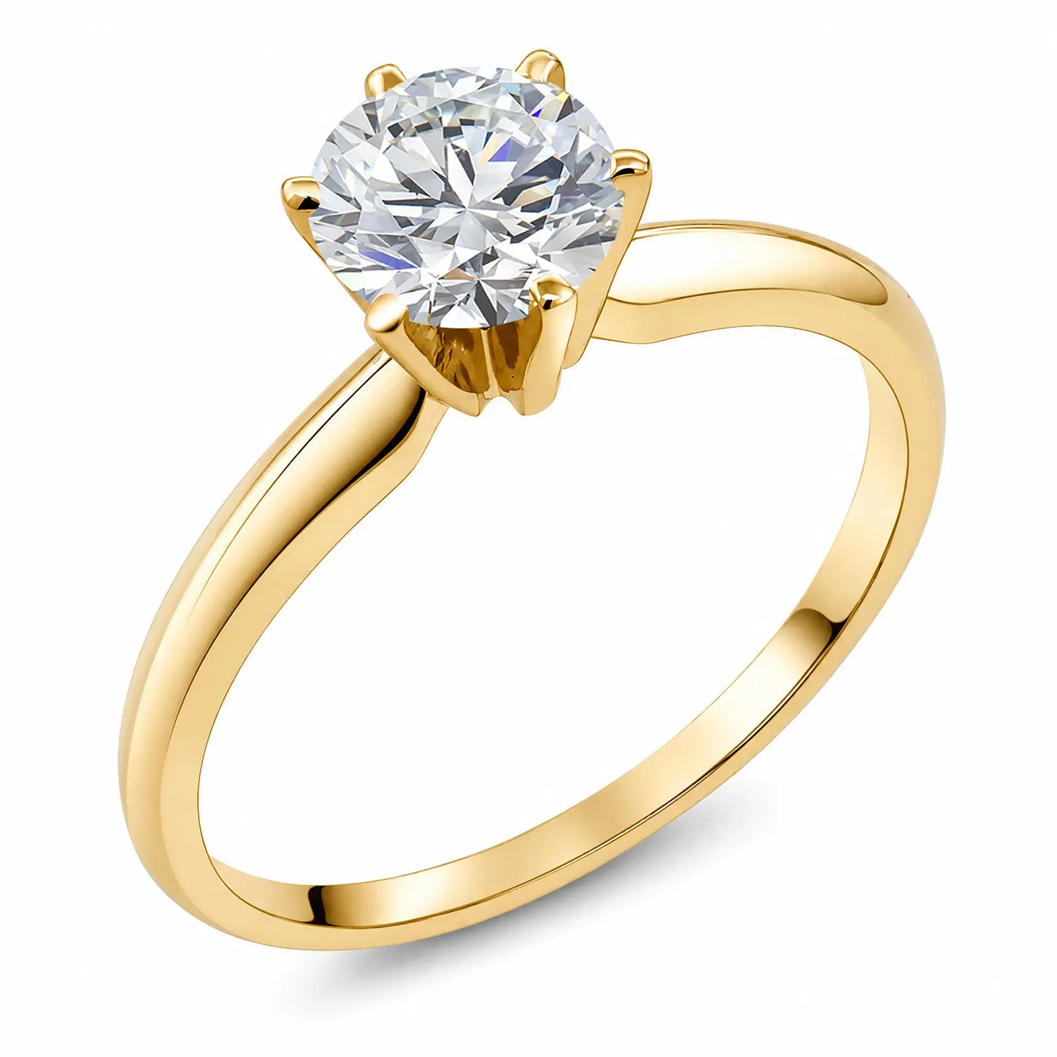 Gem Stone King 0.74 Cttw Lab Grown Diamond 14K Yellow Gold Ring for Women - DEF Color, VVS-VS Clarity, Minimalist Round Cut Female Gold Ring (Wedding, Engagement Use)