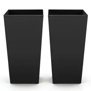 VEVOR Tall Planters Set of 2, 30 Inch Large Outdoor Taper Planters for Outdoor Indoor Plants, Front Porch Plastic Modern Flower Pots with Casters, Inner Pot & Drainage Holes for Patio, Garden, Black