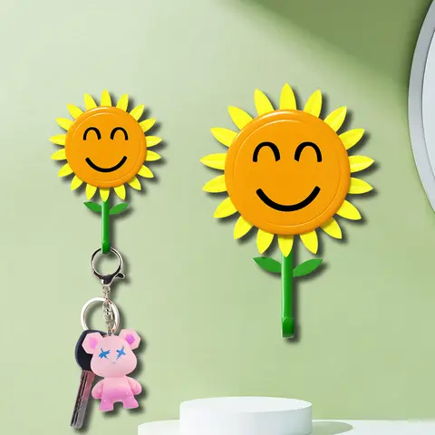 Smiling Sunflower Wall Mounted Hook - Lightweight, Durable Hanging Home Storage Hook, Versatile Organizer for Keys, Towels, Coats, Kitchen Use, Brighten Walls for Small Spaces