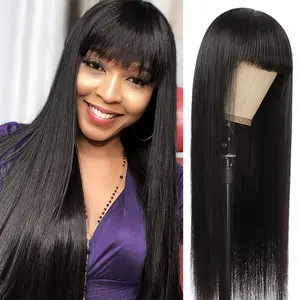 Sell like hot cakes 2024 NEW 150% Human Hair Wig Long Straight Wig With Bangs Non Lace Wig Human Hair Wig For Women Pre Plucked Natural Hairline With Baby Hair