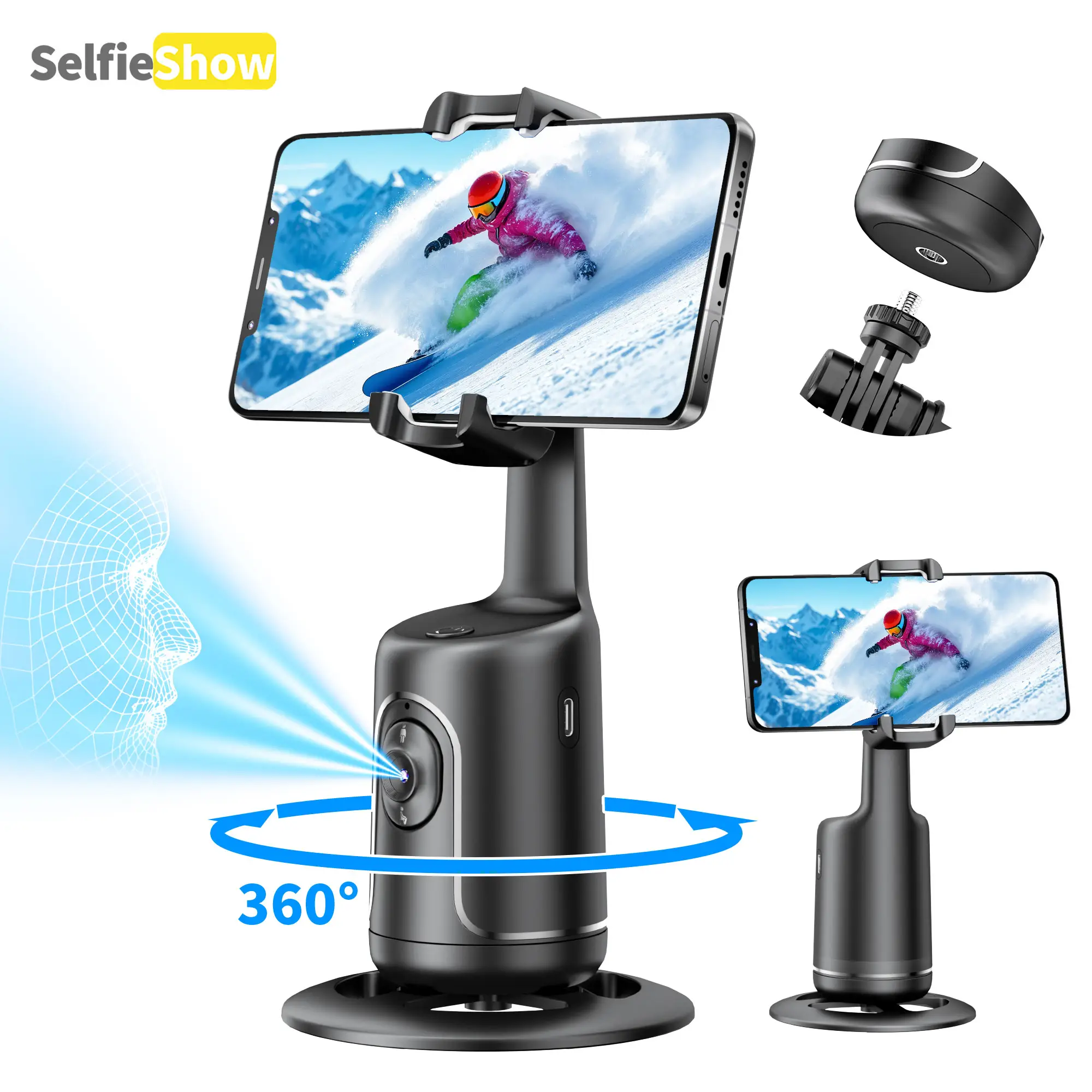 Auto face tracking phone holder,52" mobile phone tripod and wireless remote control page turer.easy to carry and travel,stable and durable Adjustable