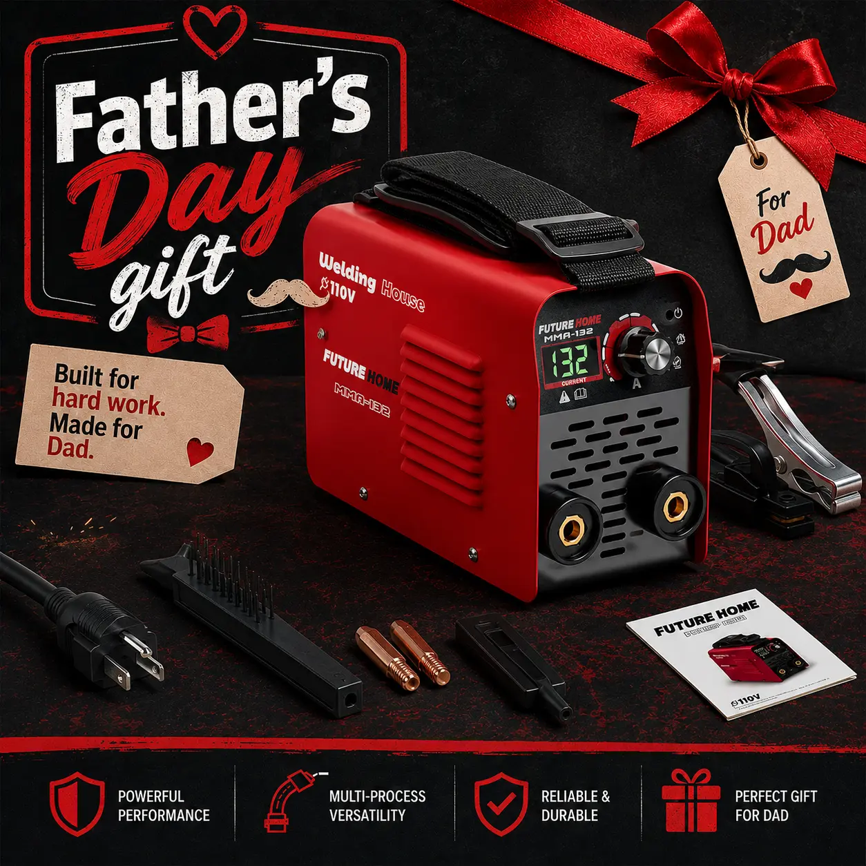【FathersDayGift】132A Portable Stick Welder 110V | Hot Start, Arc Force & Anti-Stick IGBT MMA Welder, Supports E6013/E6011/E7018 Rods for DIY & Repair